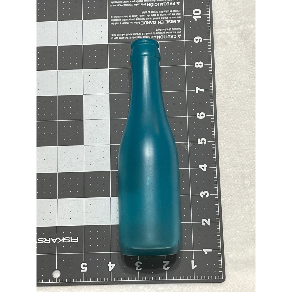 Teal Frosted Glass Bottle Decorative Bud Vase 6.3 FL OZ - Picture 6 of 7